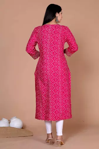 Womens bandhani printed embroidered straight kurti