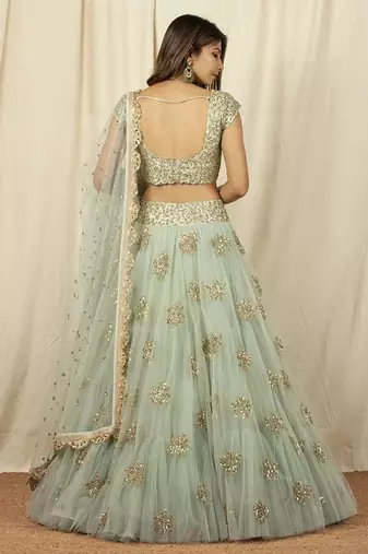 Olive Green Net Embroidered Lehenga Choli for Wedding