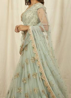 Olive Green Net Embroidered Lehenga Choli for Wedding 3