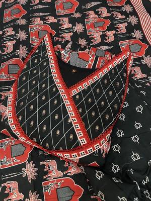 Luxurious black-red abstract printed muslin gown set with intricate hand embroidery for every occasions 5