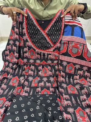 Luxurious black-red abstract printed muslin gown set with intricate hand embroidery for every occasions 6