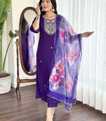 Women's Chanderi Viscose Woven Straight Kurta with Pant And Printed Dupatta Set