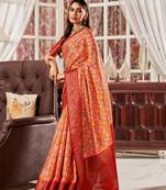 Orange Designer Digital Printed Satin Saree With Blouse