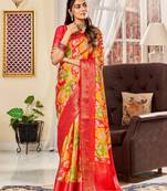 Multicolor Designer Digital Printed Satin Saree With Blouse