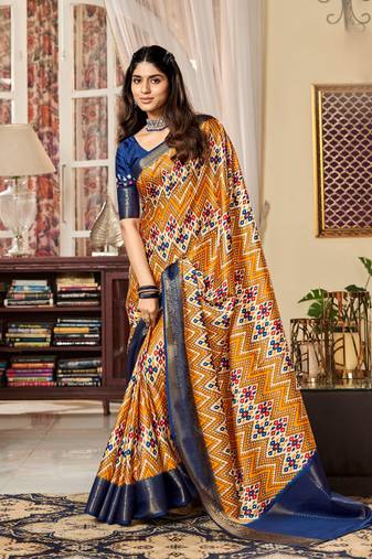 Chiku Designer Digital Printed Pure Satin Saree With Blouse