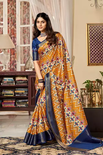 Chiku Designer Digital Printed Satin Saree With Blouse