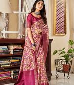 Rani Pink Designer Digital Printed Satin Saree With Blouse