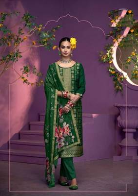 Dark green hand work soft silk tulip pant suits with organza dupatta 1
