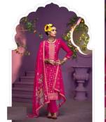 Rani pink hand work soft silk tulip pant suits with organza dupatta