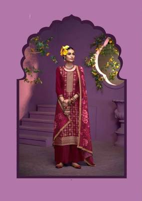 Maroon hand work soft silk tulip pant suits with organza dupatta 1