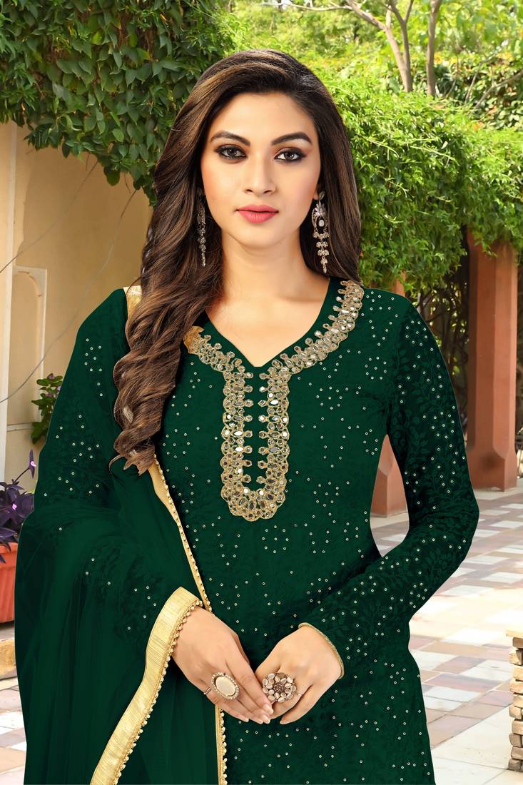 Trendmalls Cotton Embroidered Party Wear Kurta Pant with Dupatta Salwar Suit Set