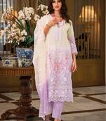 Purple embroidered organza free size stitched straight pant suit.(Size Up to 42")