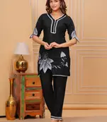 Black embroidered rayon kurta and pant set