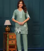 Cloudy green embroidered rayon kurta and pant set