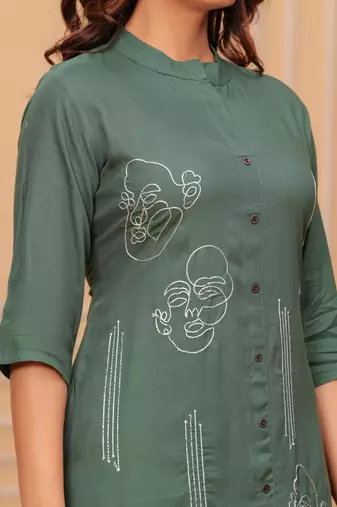 Dark green printed rayon kurta and pant set