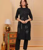 Black printed rayon kurta and pant set