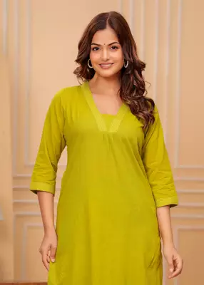 Mustard yellow cotton slub kurta and pant set 4