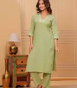 Green mist cotton slub kurta and pant set