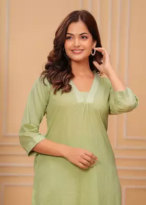 Green mist cotton slub kurta and pant set 3
