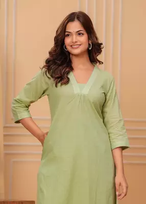 Green mist cotton slub kurta and pant set 5