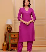 Burnt pink cotton slub kurta and pant set