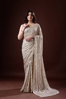 Off-White Georgette Sequins Embroidered Bollywood Sare 1