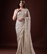 Off-White Georgette Sequins Embroidered Bollywood Sare