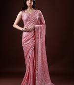 PinkGeorgette Sequin Embroidered Saree with Unstitched Blouse