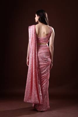 PinkGeorgette Sequin Embroidered Saree with Unstitched Blouse 5
