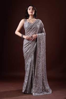 Grey Georgette Party Wear Saree 1