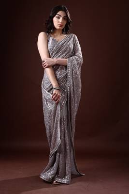 Grey Georgette Party Wear Saree 3