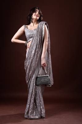 Grey Georgette Party Wear Saree 4