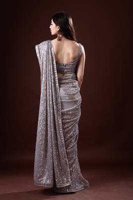 Grey Georgette Party Wear Saree 5