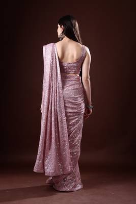 Light Purple Georgette Sequins Embroidered Bollywood Saree 5