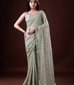 Mint Green Georgette Sequin Embroidered Saree