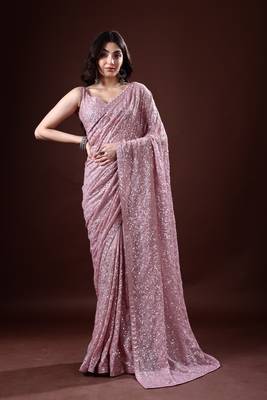 Light Purple Georgette Sequins Embroidered Bollywood Saree 6