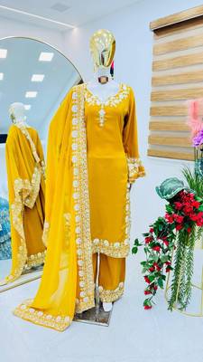 Yellow Colour Maska Silk Designer Embroidery Work Party Wear Fully Stitched Salwar Suit 2
