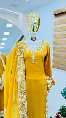 Yellow Colour Maska Silk Designer Embroidery Work Party Wear Fully Stitched Salwar Suit 3