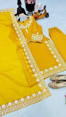Yellow Colour Maska Silk Designer Embroidery Work Party Wear Fully Stitched Salwar Suit 4