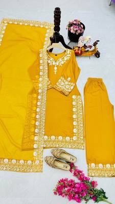 Yellow Colour Maska Silk Designer Embroidery Work Party Wear Fully Stitched Salwar Suit 5