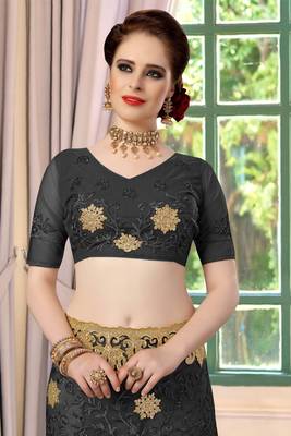 Trendmalls Black embroidered net Party Wear Saree With Blouse 6