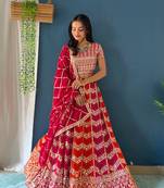  EMBROIDERED WITH SEQUNCE GEROGETTE LEHENGHA  WITH BLOUSE 