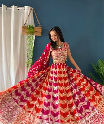 EMBROIDERED WITH SEQUNCE GEROGETTE LEHENGHA  WITH BLOUSE  2