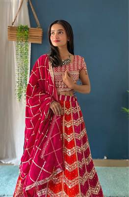  EMBROIDERED WITH SEQUNCE GEROGETTE LEHENGHA  WITH BLOUSE  3
