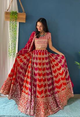  EMBROIDERED WITH SEQUNCE GEROGETTE LEHENGHA  WITH BLOUSE  4