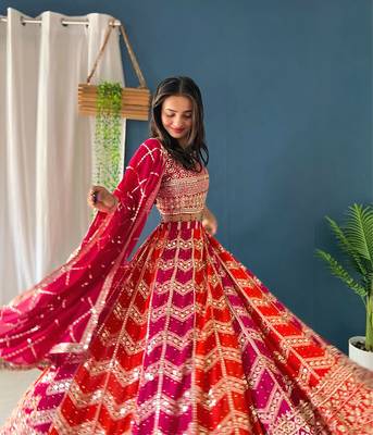  EMBROIDERED WITH SEQUNCE GEROGETTE LEHENGHA  WITH BLOUSE  5