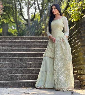 Pista Colour Beautiful Faux Georgette Fabric Fully Stitched Sharara Suit 1