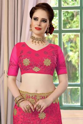 Trendmalls Pink embroidered net Party Wear Saree With Blouse 6