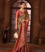 Black woven design kanjeevaram silk blend saree with blouse