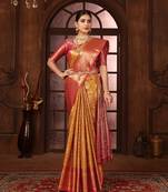 Gold woven design kanjeevaram silk blend saree with blouse